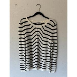 Liz Claiborne Woman’s Medium Black & White Striped Knit Sweater